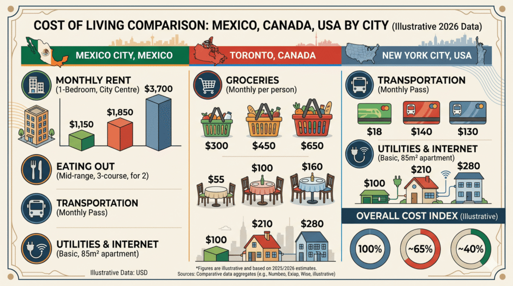 Grocery and Food Cost Comparison Between Mexico, Canada, and the United States.
