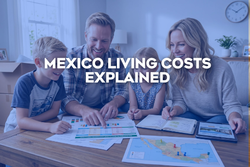 Mexico living costs explained, showing the main monthly expenses for housing, groceries, transportation, healthcare, and everyday living.