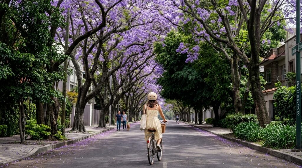 Calle en la colonia Del Valle, con Coldwell Banker México destacando su ambiente residencial, conectividad y alta plusvalía.